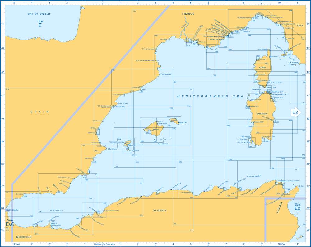 Admiralty Charts - Western Mediterranean Sea E1 55