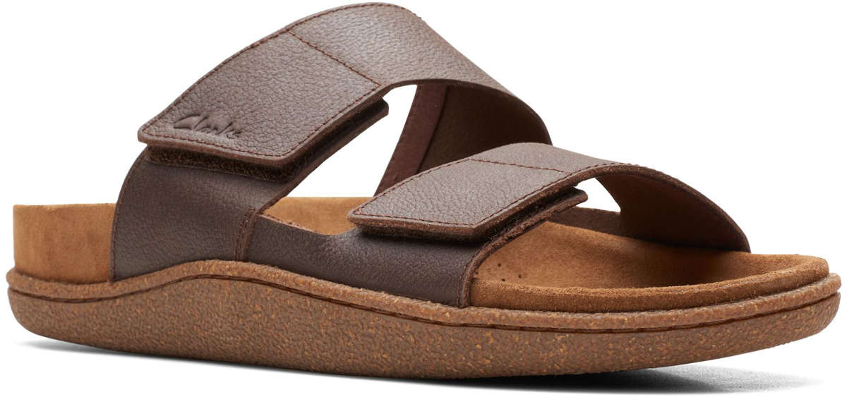 Clarks Men Brown Textured Leather Comfort Sandals - Price History