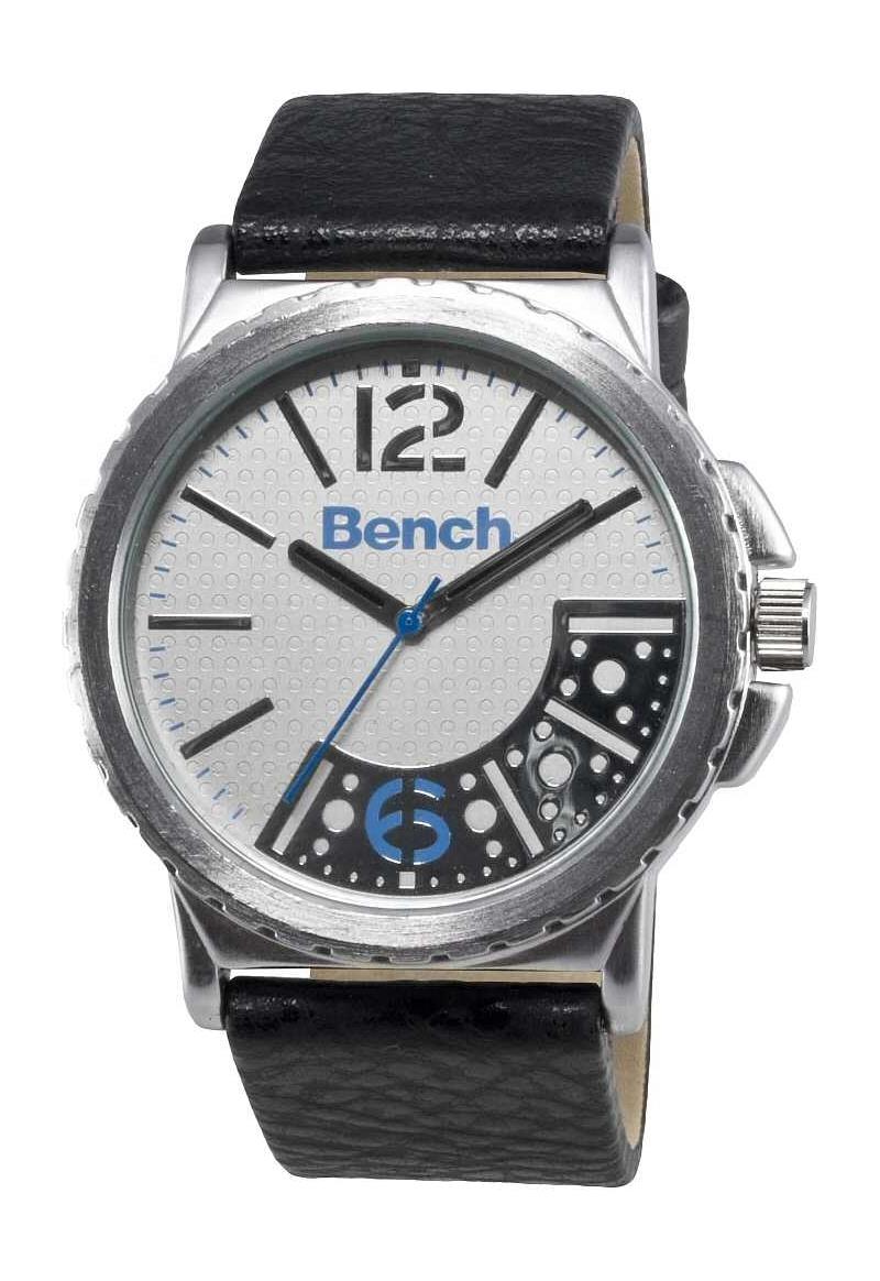 Bench Mens Brushed Silver Dial Black Strap Watch BC0352SLBK-1